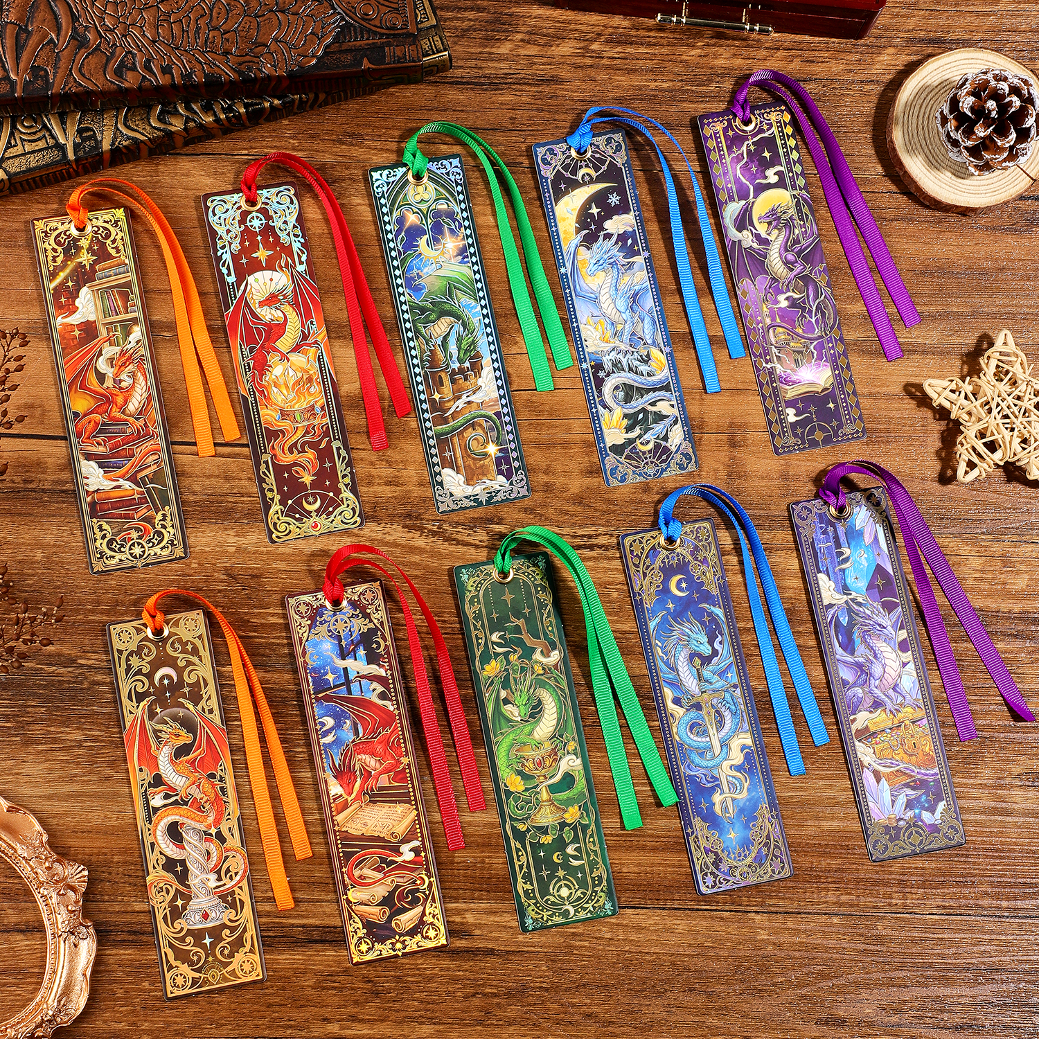 Vintage Fashion Coloring Book - 10Pcs Dragon Paper Bookmarks, Holographic Bookmark
