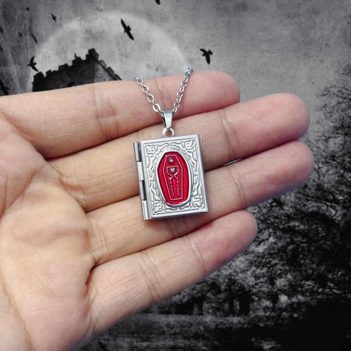 Vintage Fashion Coloring Book - Gothic Horror Coffin Book Necklace For