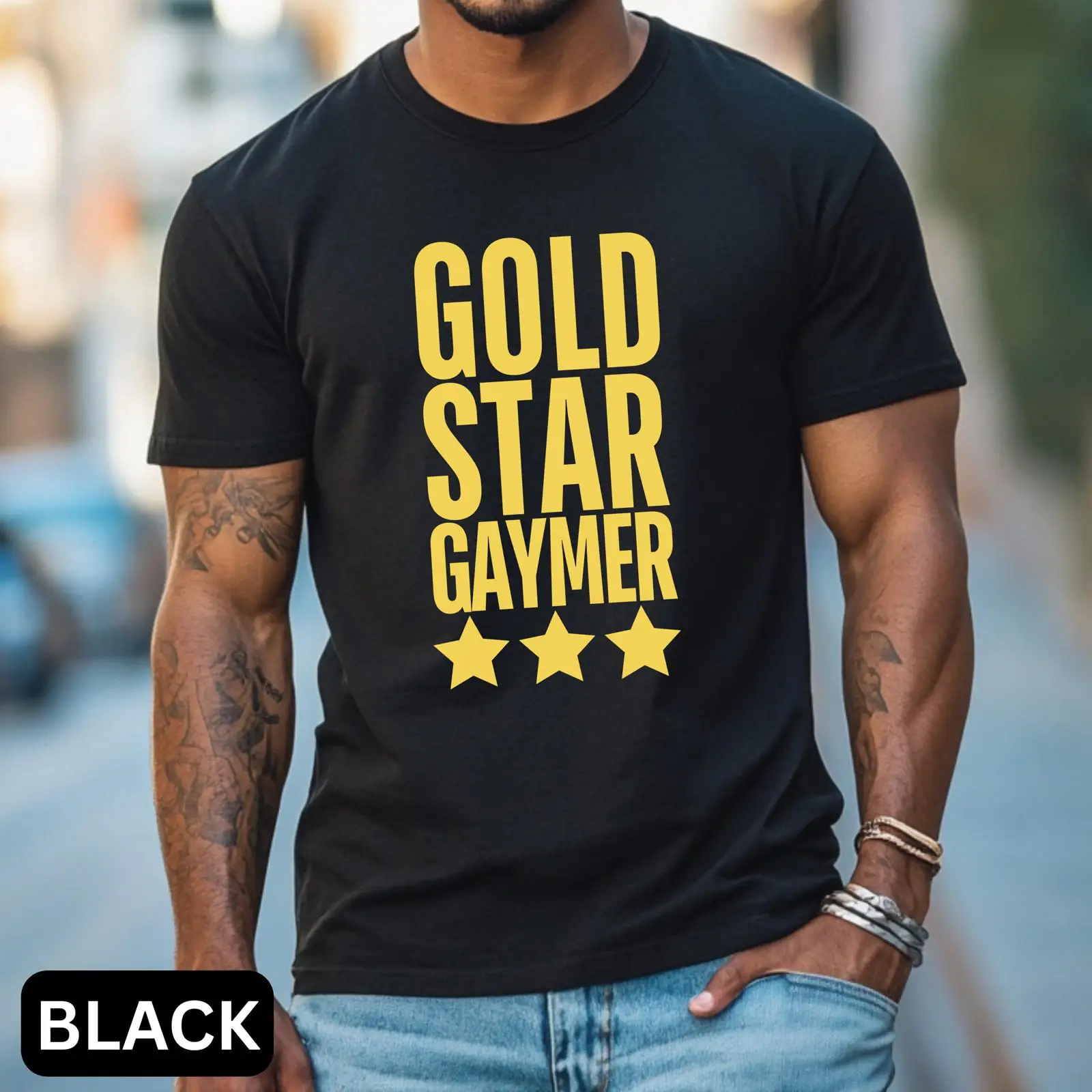 Vintage Queer Fashion - Gold Star Gaymer T Shirt LGBT