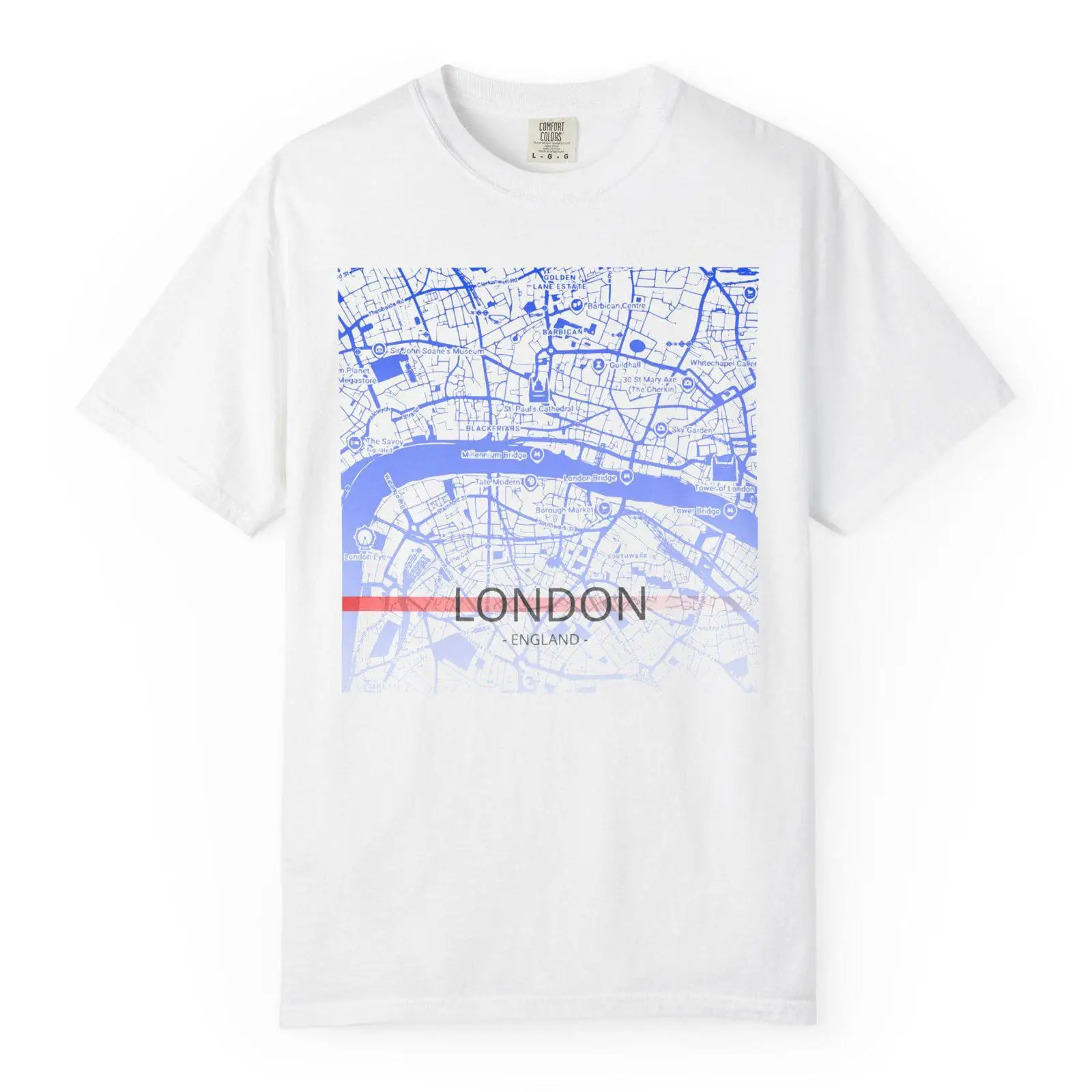 Vintage Fashion London - London Map T Shirt Garment Dyed