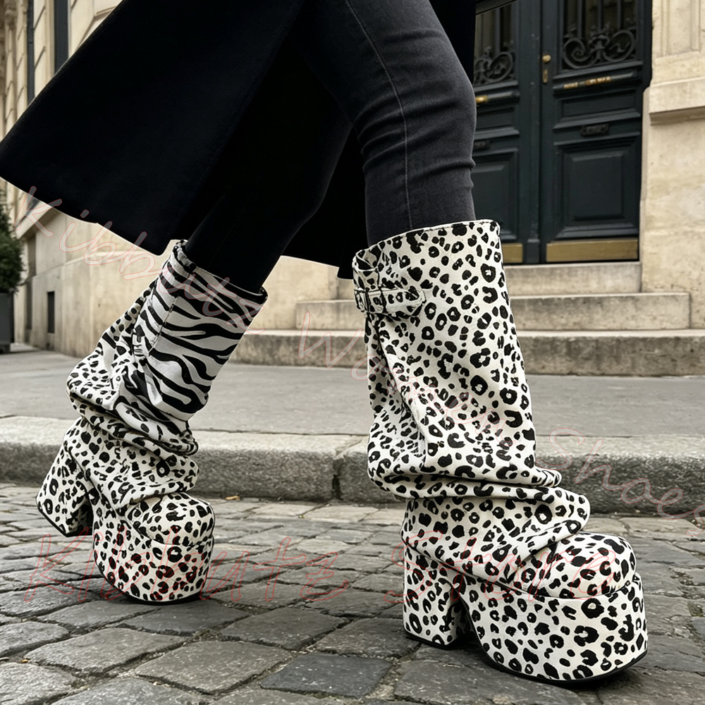 Animal Print Platform Boot Kne - Vintage Fashion Prints 评论和价格