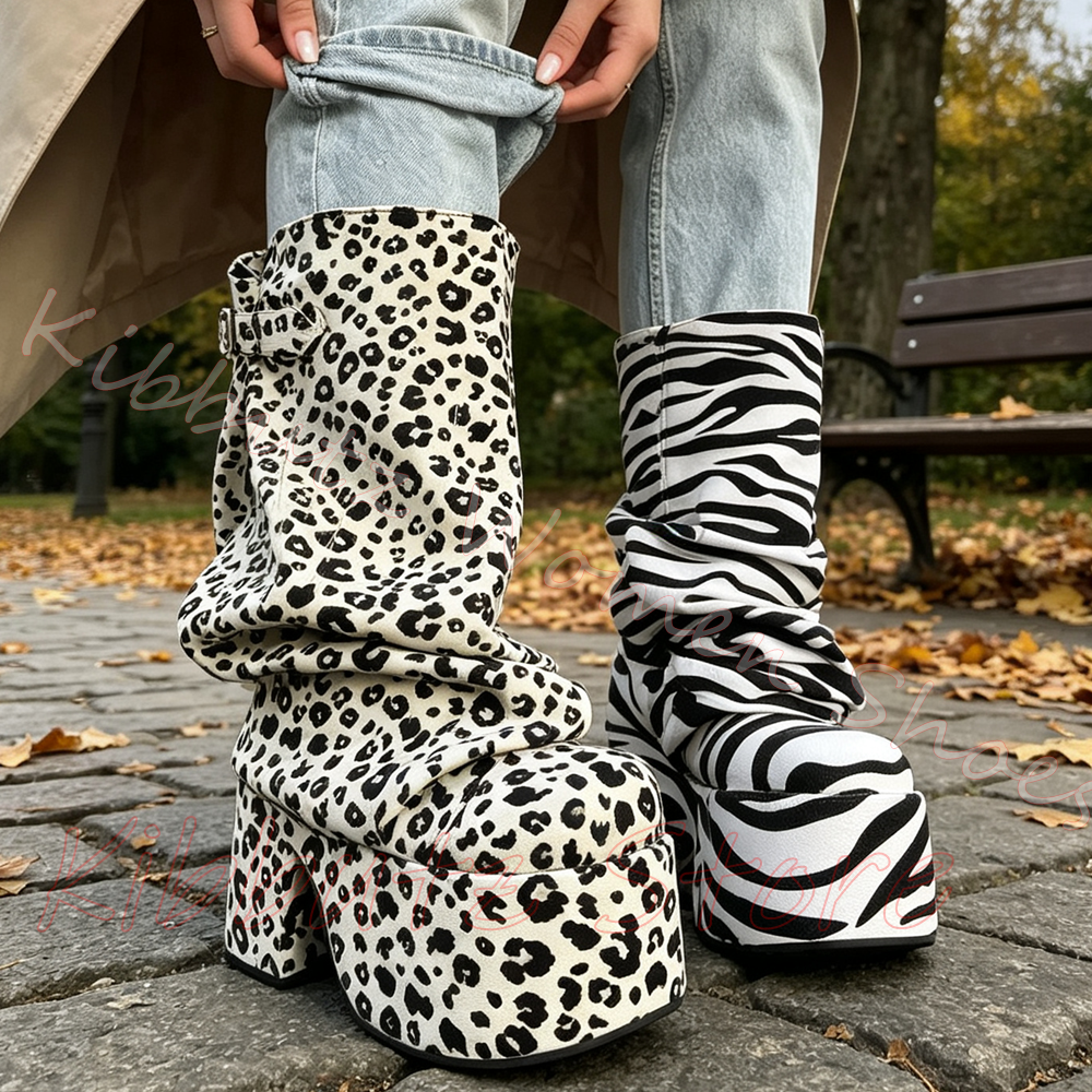 Animal Print Platform Boot Kne - Vintage Fashion Prints 评论和价格