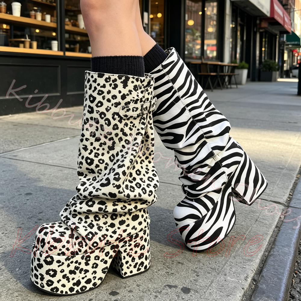 Animal Print Platform Boot Kne - Vintage Fashion Prints 评论和价格