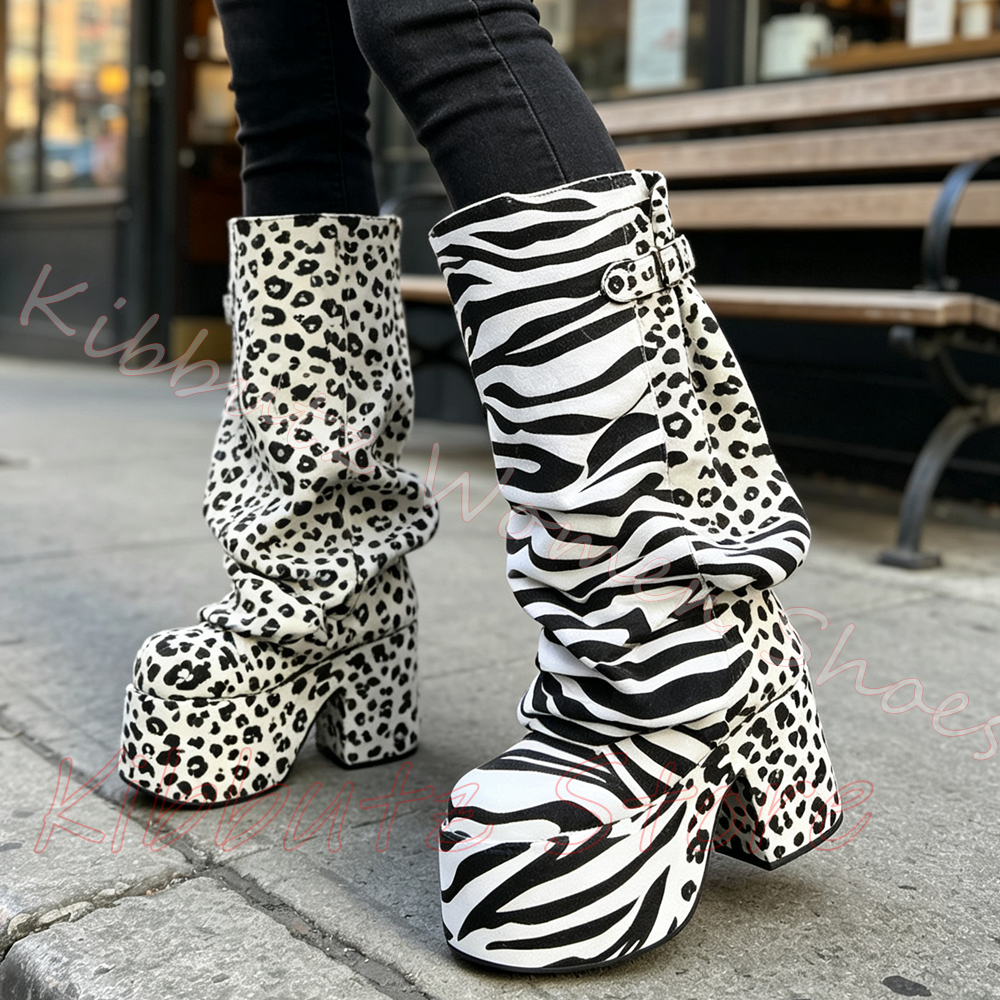Animal Print Platform Boot Kne - Vintage Fashion Prints 评论和价格