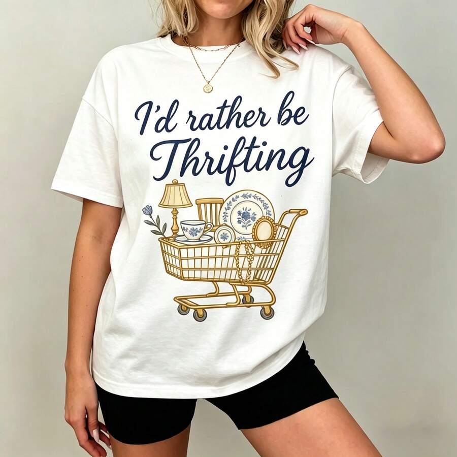 [Graphic Tee] 100% Cotton I'd  - Thrift Vintage Fashion Usa 评论和价格