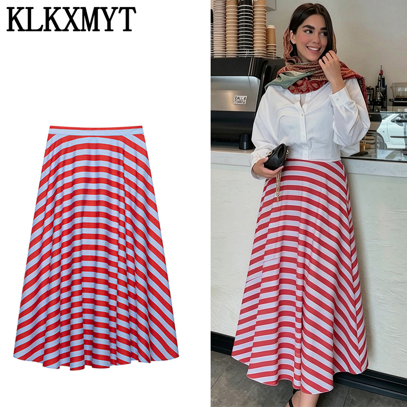 KLKXMYT Stripes Pleated Long S - Vintage Fashion In 2026 评论和价格