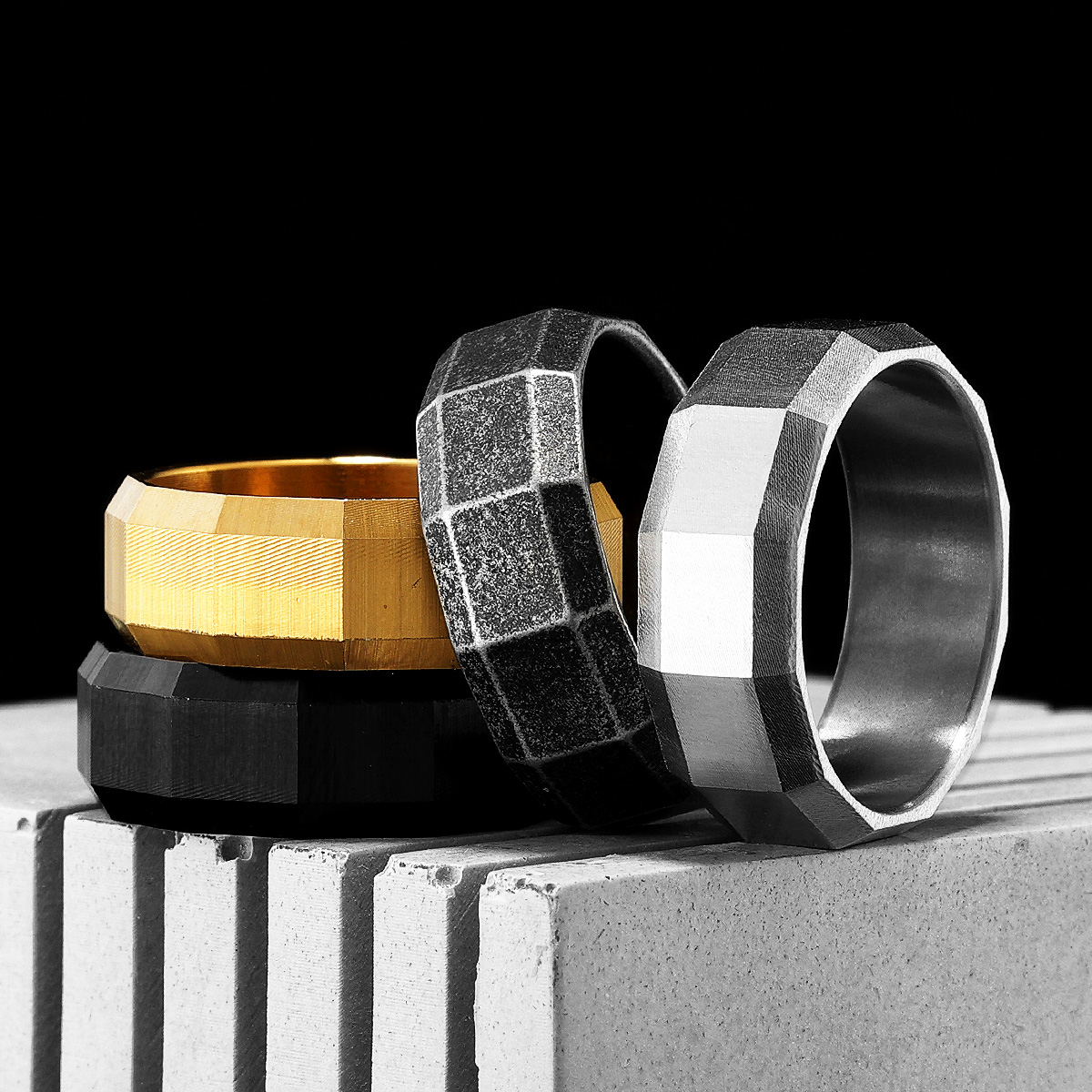 Geometric Cuts Men Rings Stain - Vintage Fashion Newtown 评论和价格