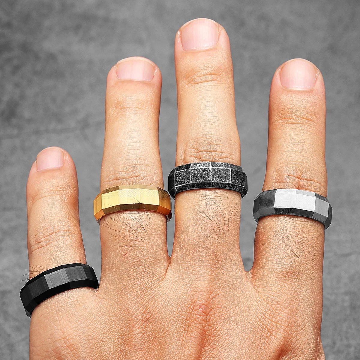 Geometric Cuts Men Rings Stain - Vintage Fashion Newtown 评论和价格